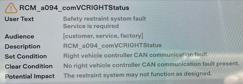 Clear Tesla RCM_a094 alert (Remote diagnosis and support to fix)