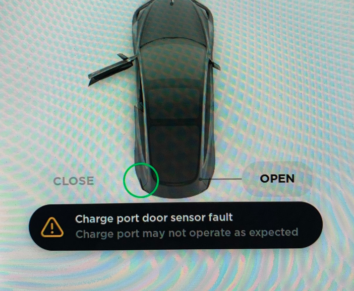 remote fix Tesla "Charge port door sensor fault" Alert